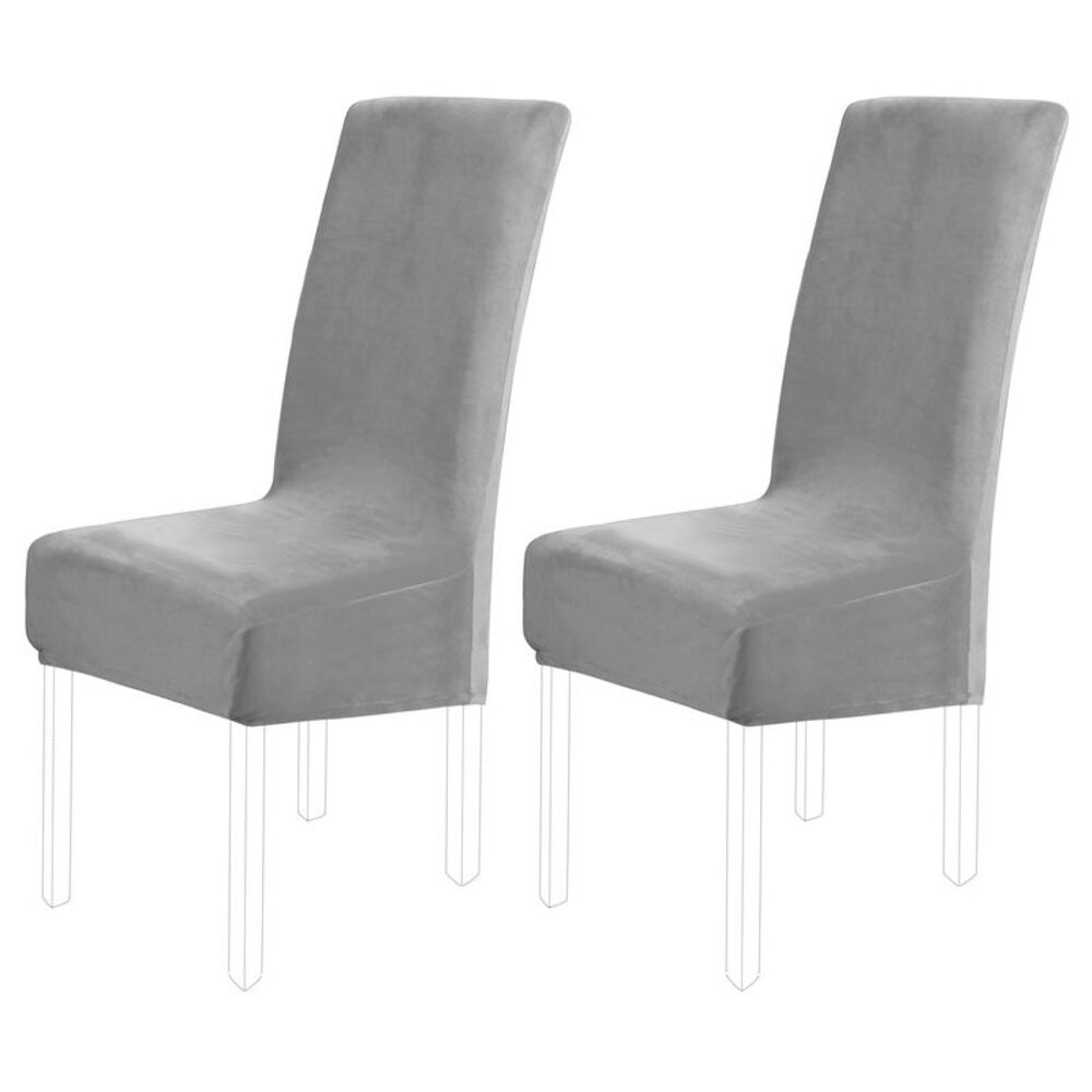 Velvet Stretch Dining Room Chair Slipcovers Chair Protector Pale Gray 2pcs